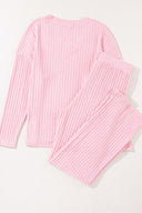 Ribbed V-Neck Top and Pants Lounge Set