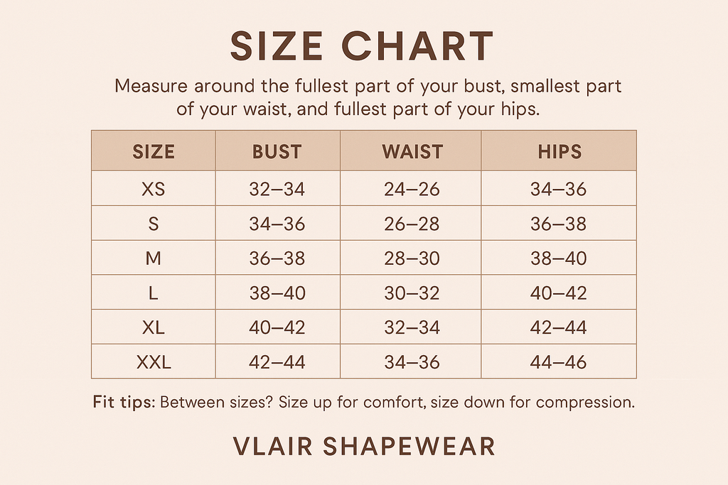 Size Chart for VLAIR Shapewear